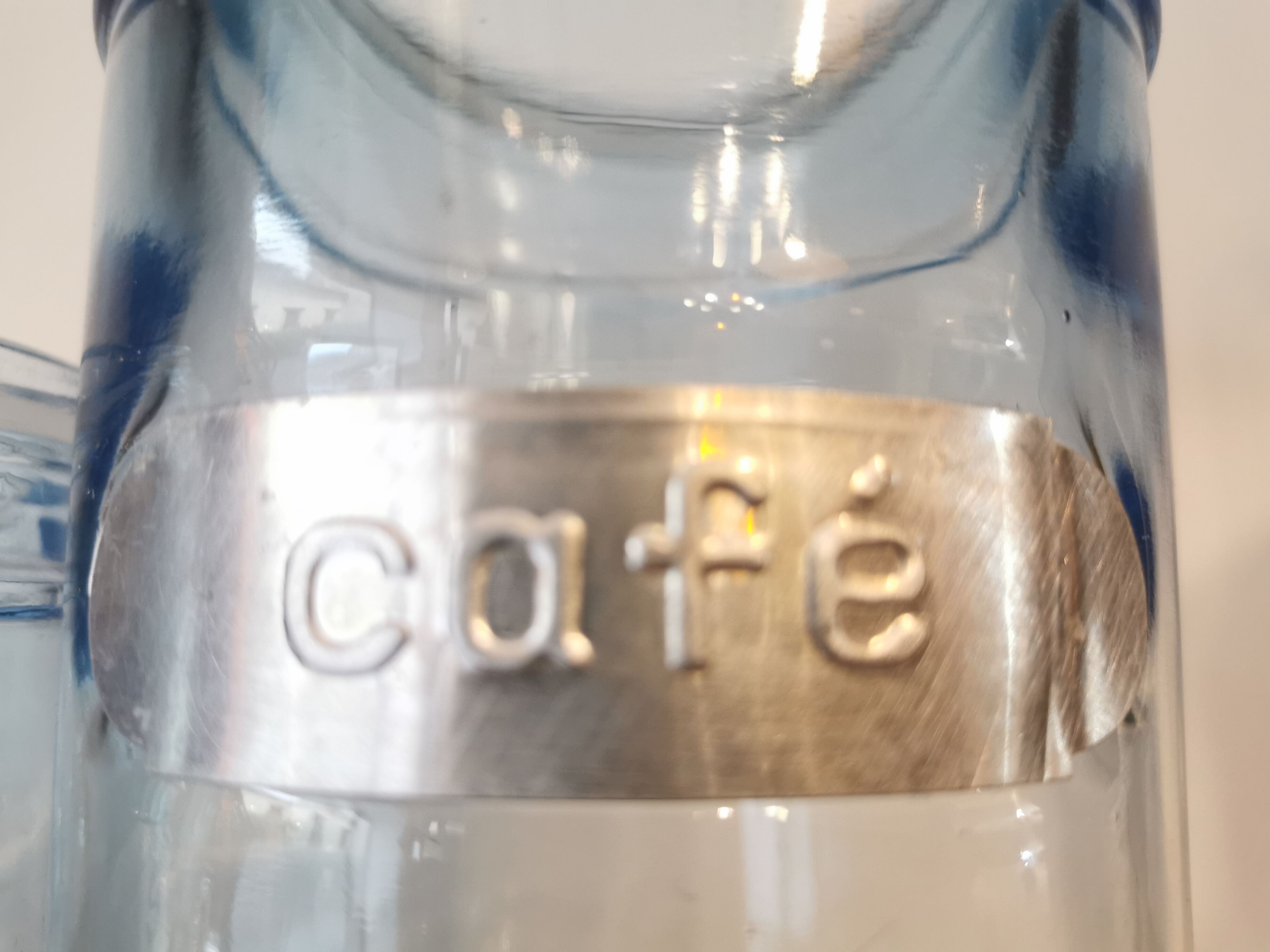Coffee and sugar jars in blue glass and aluminum