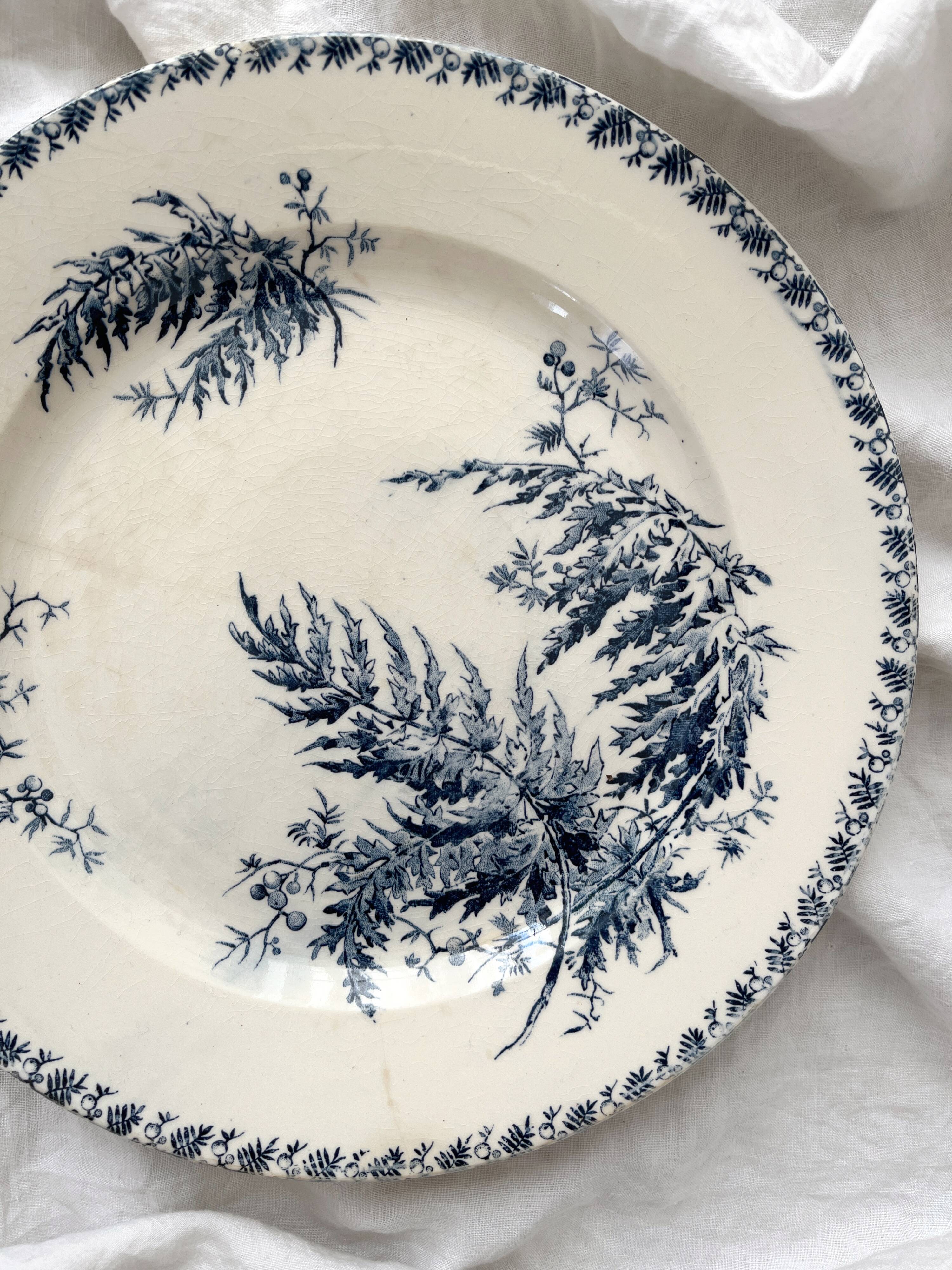 Round ironstone dish "Fougères" Gien late 19th century