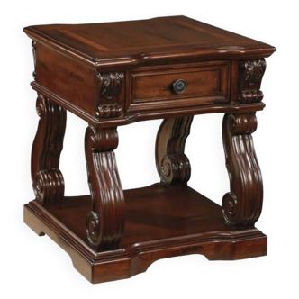 Traditional Handmade Square Coffee Table, 1 Storage Drawer, Solid Walnut