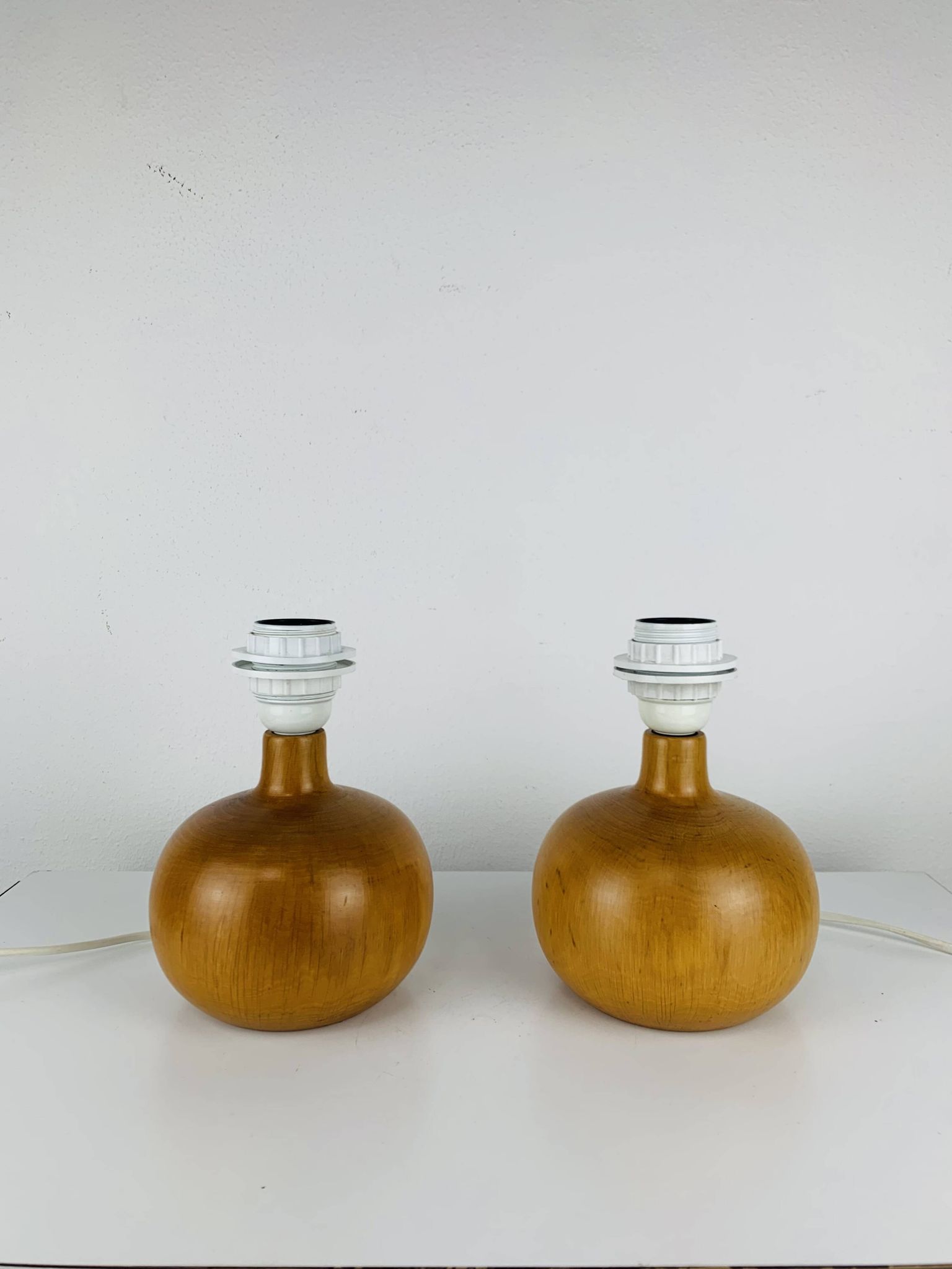 Pair of wooden ball lamps in Scandinavian style, 1960s.