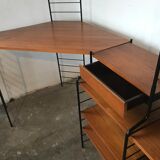 Modular vintage string wall shelf system with 1960-1980's desk