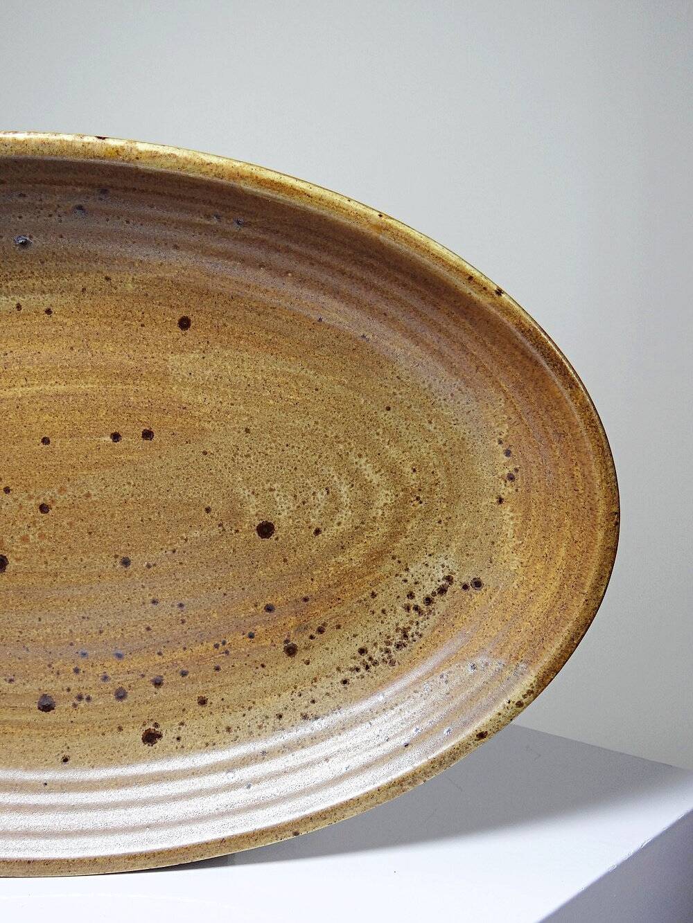 Large oval serving dish in vintage Salins handmade stoneware/ceramics from the 1960s.