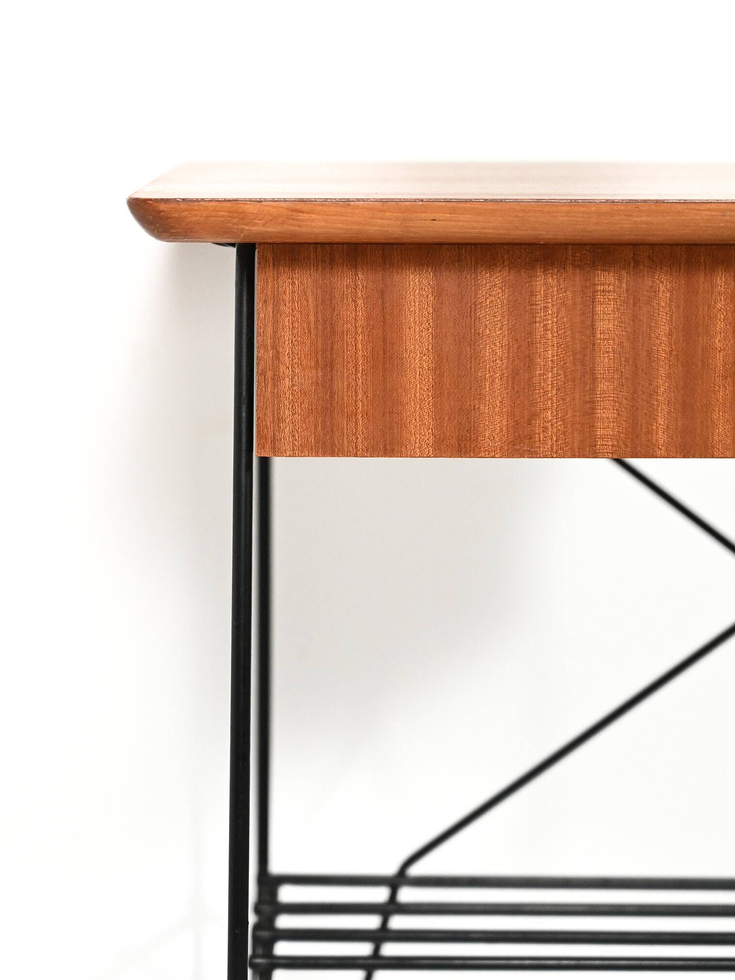 Scandinavian bedside table in mahogany and iron by IKEA, “Rolf” model