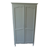 Wardrobe, dresser, vintage linen 2 doors green gray waxed finish.