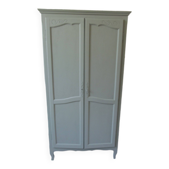 Wardrobe, dresser, vintage linen 2 doors green gray waxed finish.
