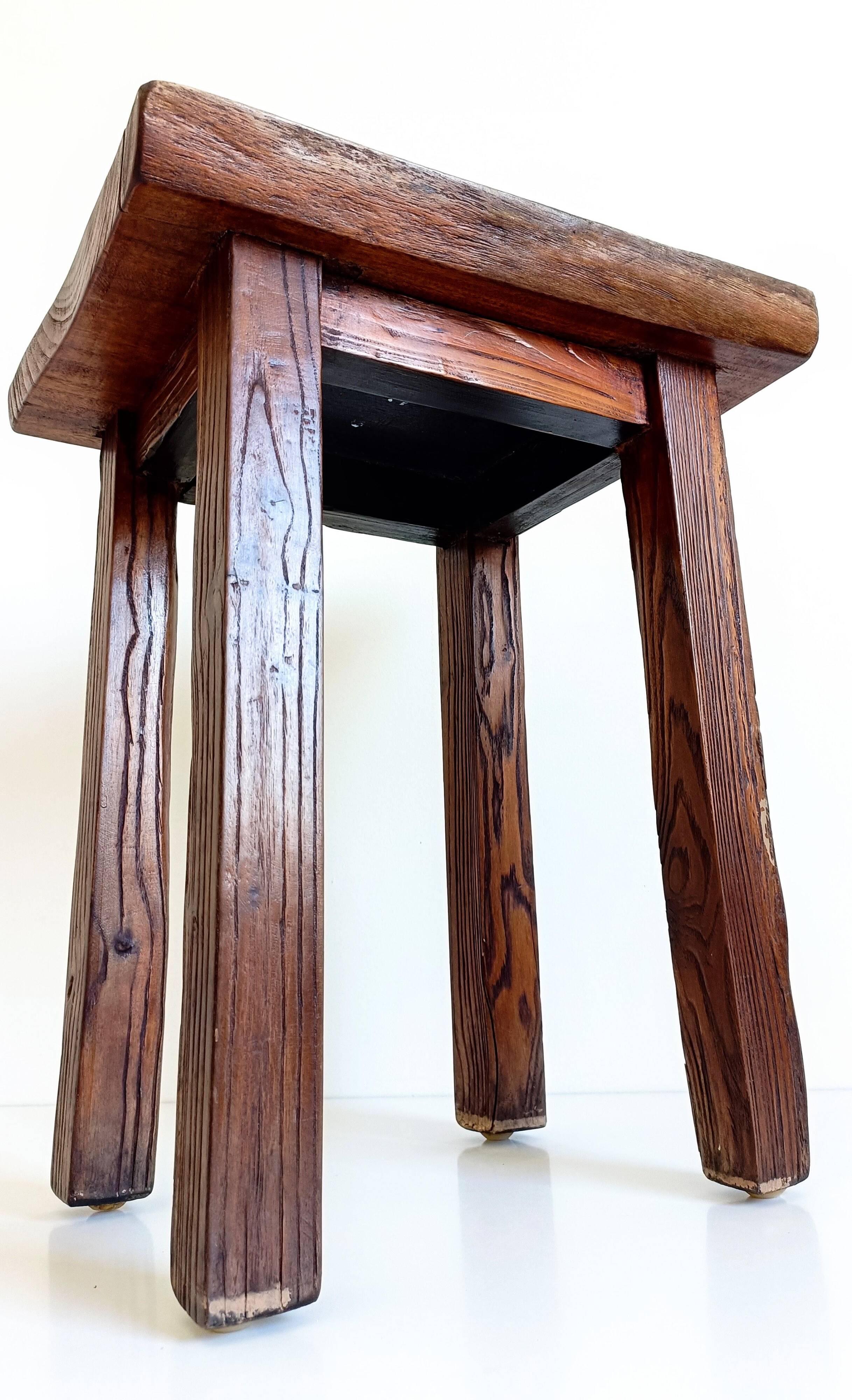 Spanish Baroque Oak Side Table or Stool, Wabi-Sabi Style, 18th C.