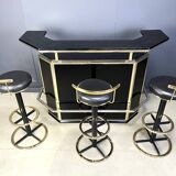 Hollywood regency bar with three stools, 1970s
