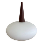 Louis Kakff teak and opaline pendant lamp