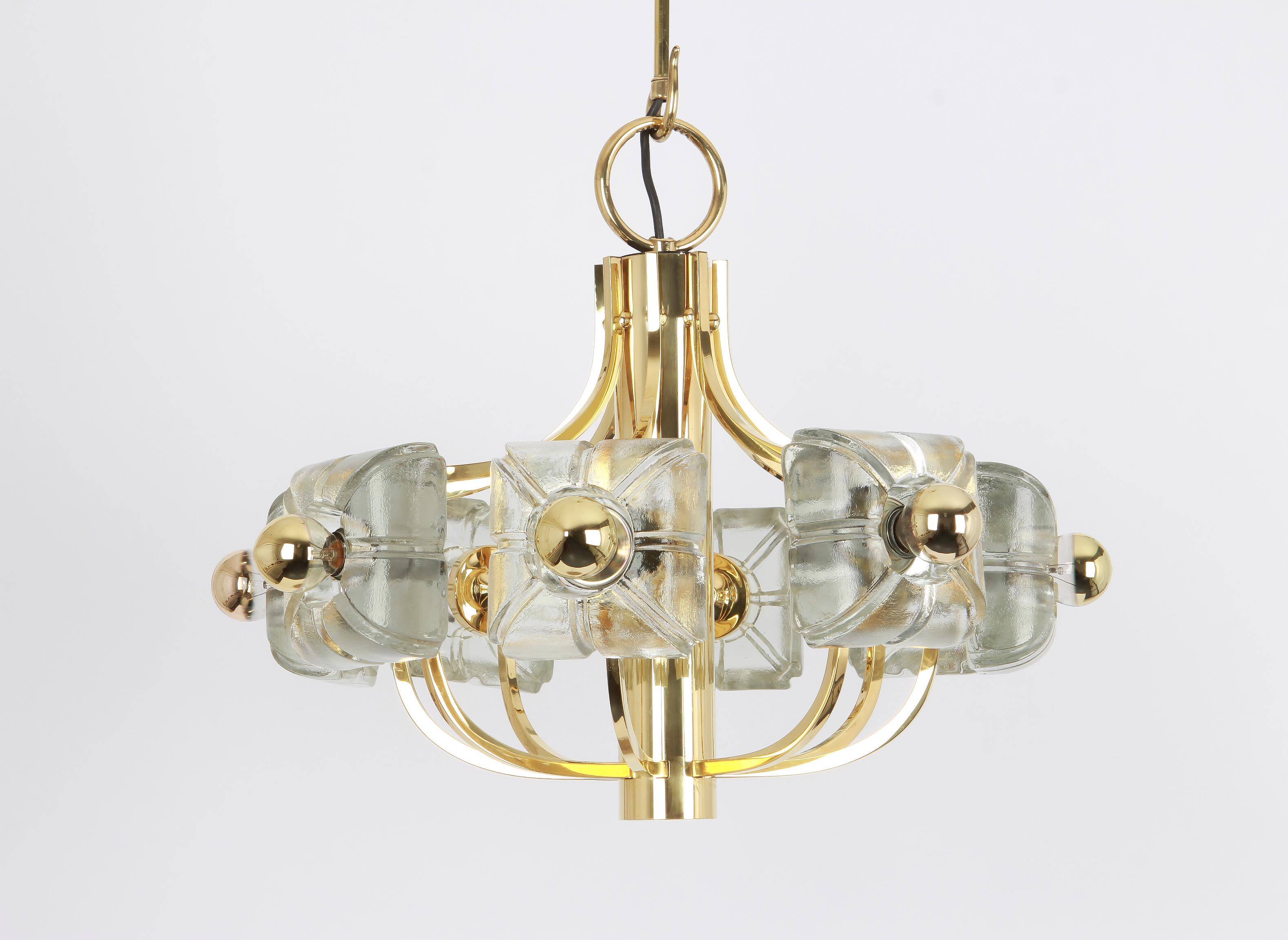 Large brass and crystal glass pendant by Sische, Germany, 1970s.