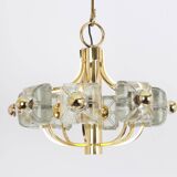 Large brass and crystal glass pendant by Sische, Germany, 1970s.