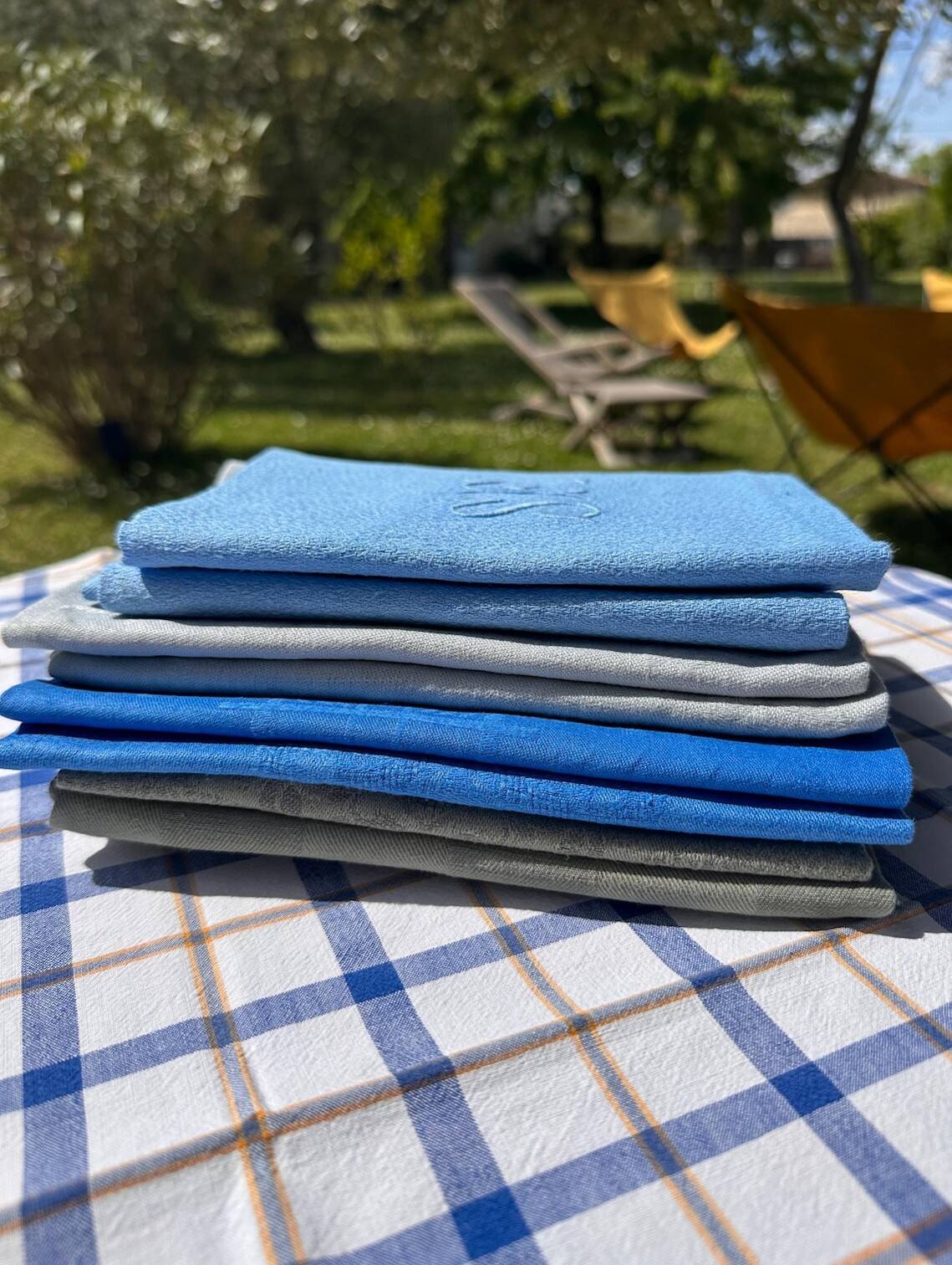 Old Mismatched Dyed Napkins - set of 8 - Embroidered Monograms