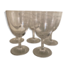 Set of 5 engraved antique wine glasses