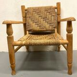 Wood and rope armchair and footrest