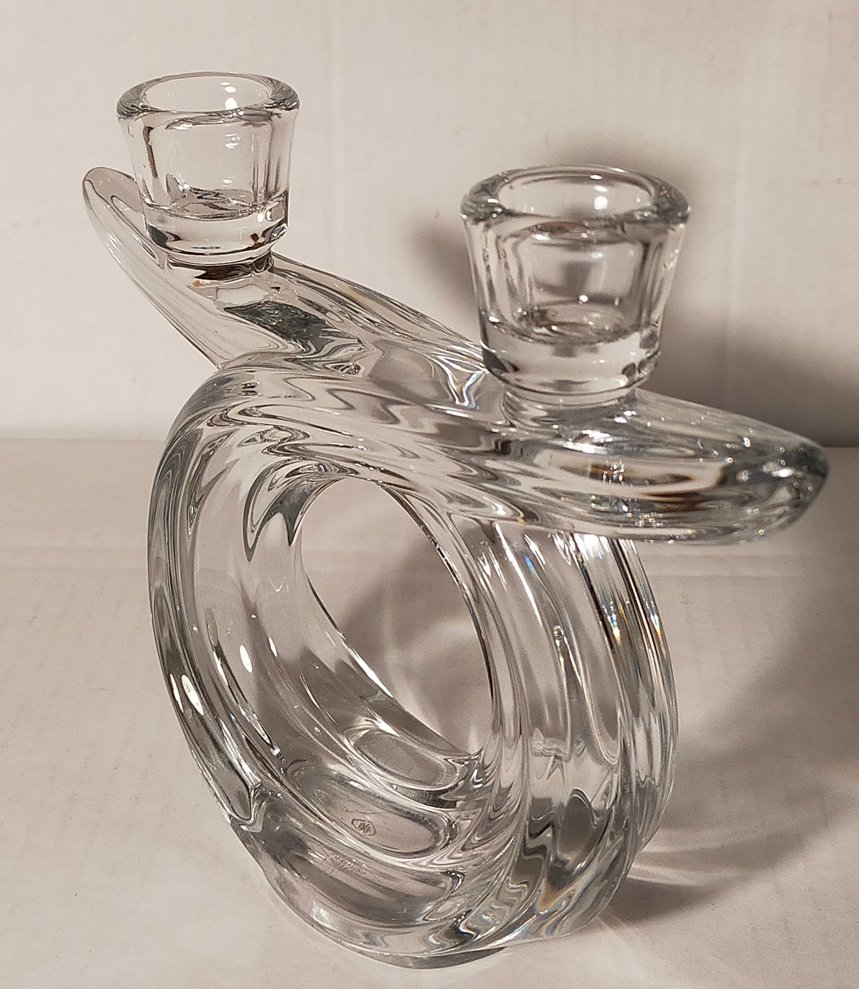 Candlestick with two arms in crystal of Vannes 60s