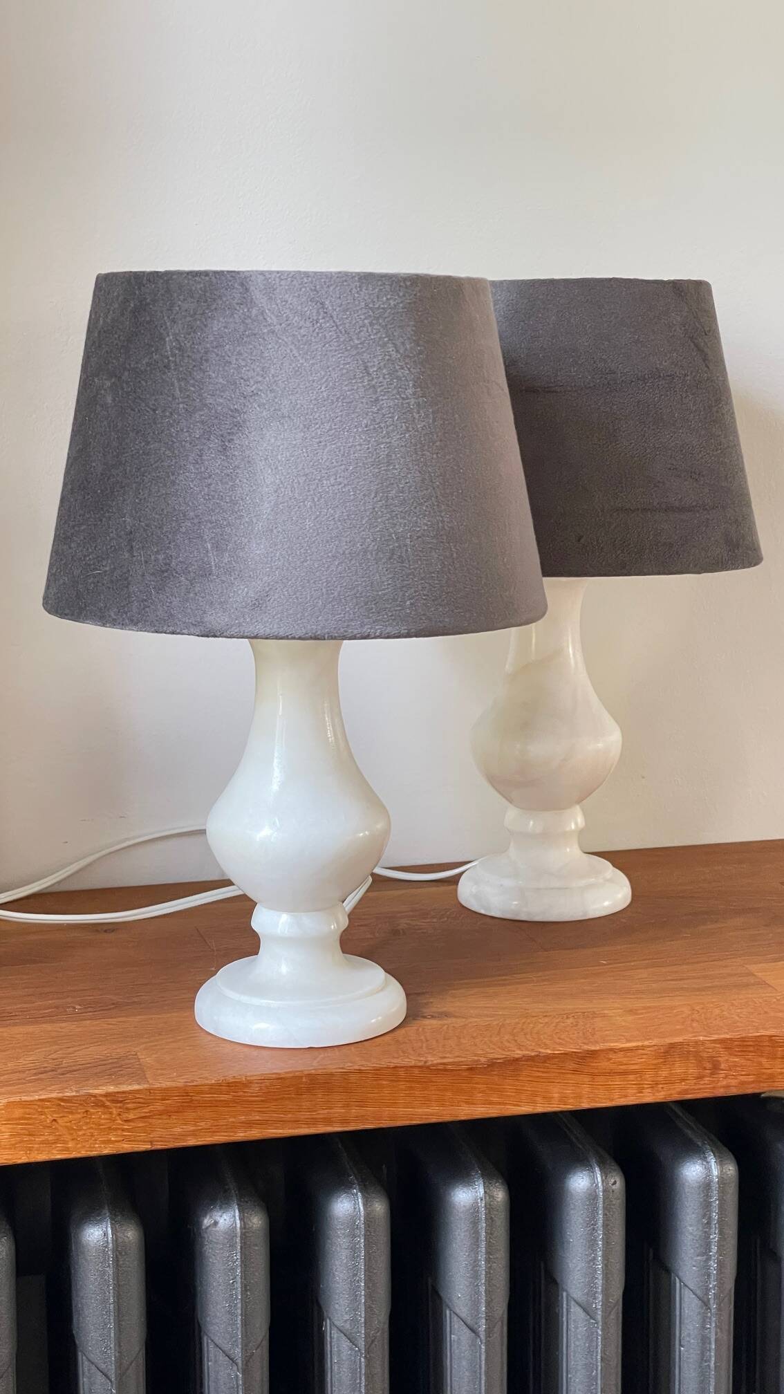Paire lampes albâtre vintage