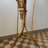 50s rattan plant stand floor lamp