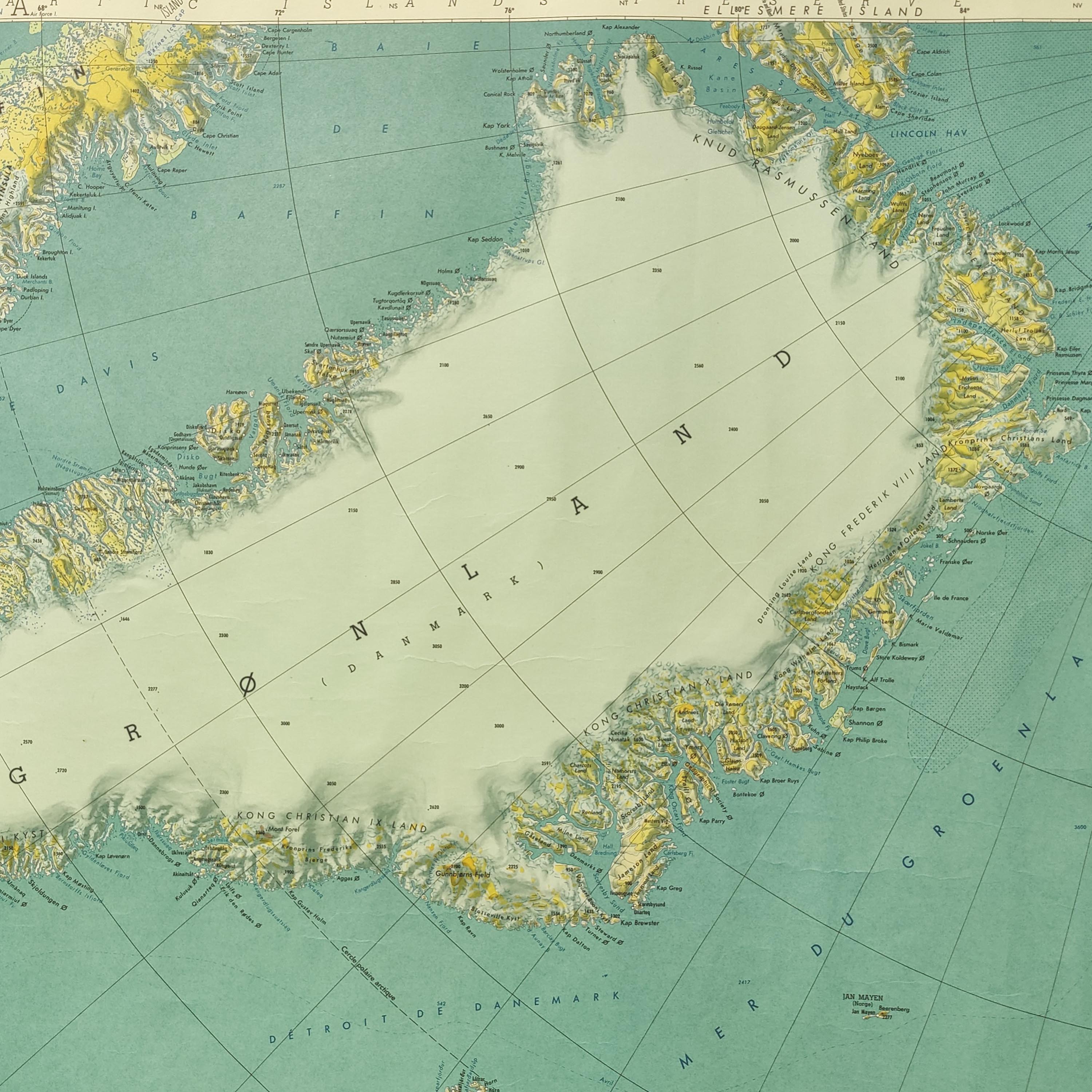 Vintage Map Iceland Greenland Canada 1968