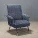 Fauteuil vintage en tissu et métal avec embouts en laiton, Italie, années 1960