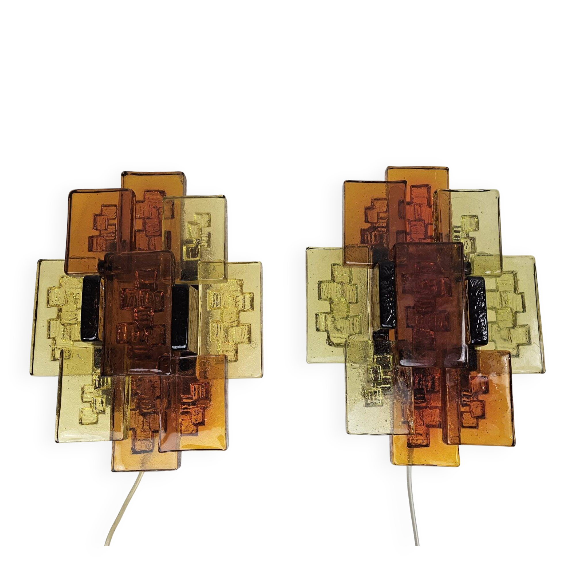 Set of wall lamps glass amber Holm Sorensen Denmark