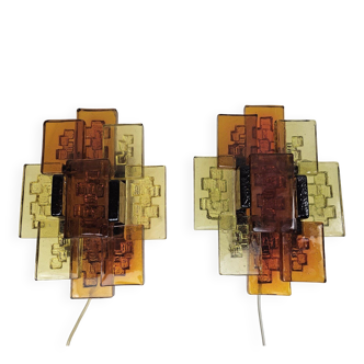 Set of wall lamps glass amber Holm Sorensen Denmark