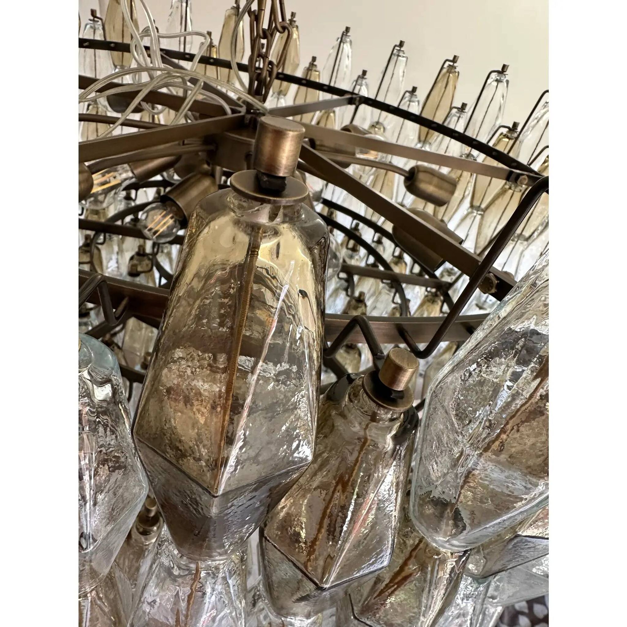 Luxury Contemporary Poliedro Murano Glass Chandelier in Brunish Finish