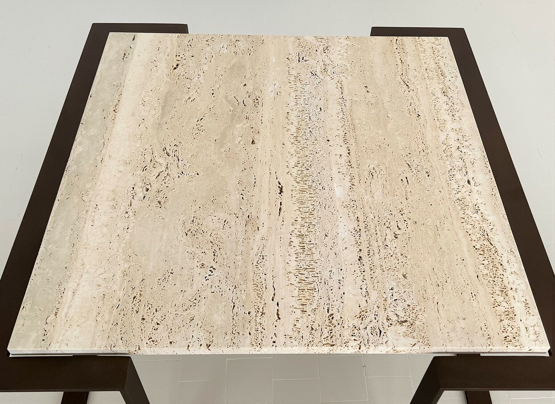 Italian mid-century travertine marble coffee table and metal base, 1970