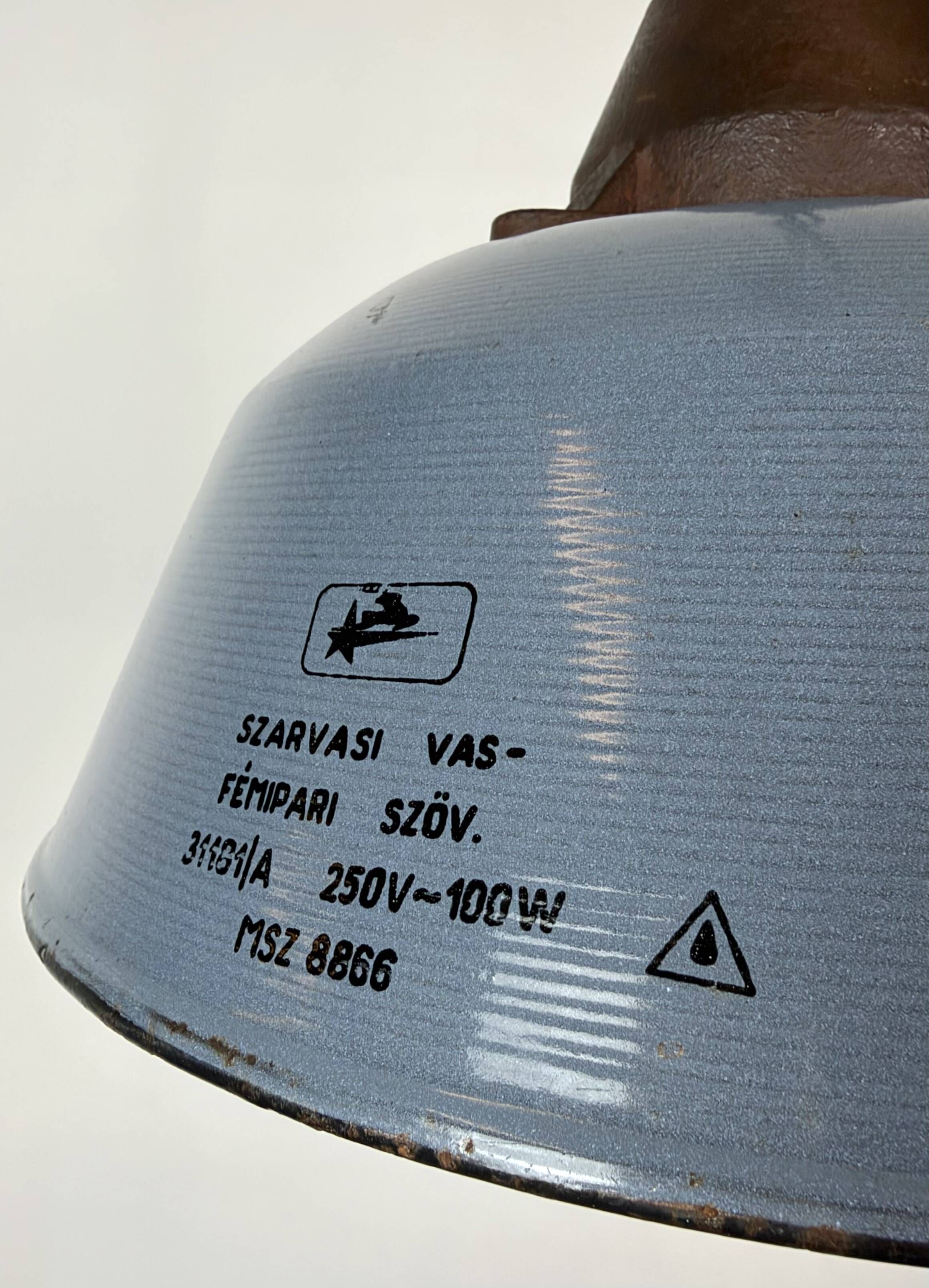 Industrial Grey Enamel and Cast Iron Pendant Light, 1960s