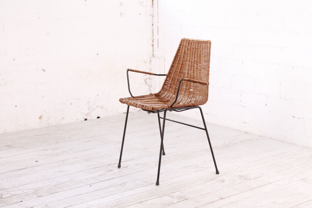 Vintage wicker chair with armrests from the 1960s