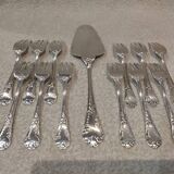 12 cake forks, pie server, silversmith Frionnet Dubarry