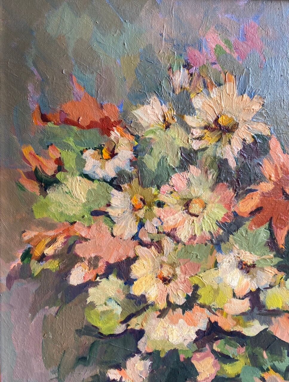 Antique painting, Still life with wild flowers, signed, 20th century