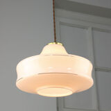 Mid-century White Glass & Brass Pendant Lamp