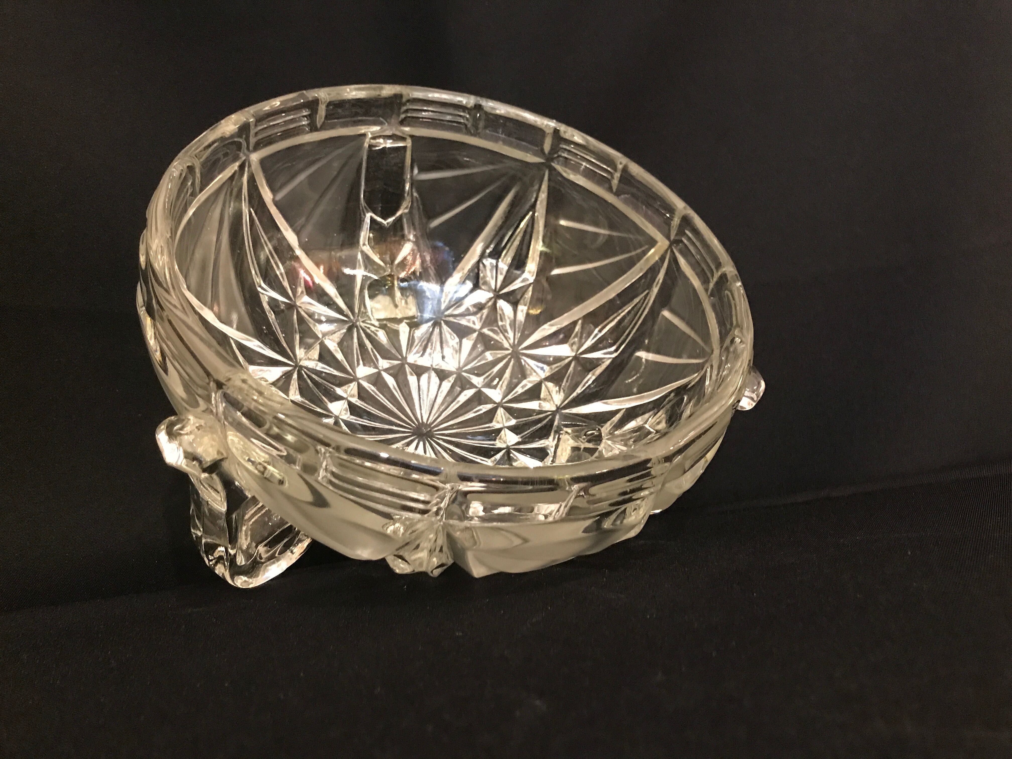Libochovice Art Deco crystal salad bowl, 1930s, Czechoslovakia