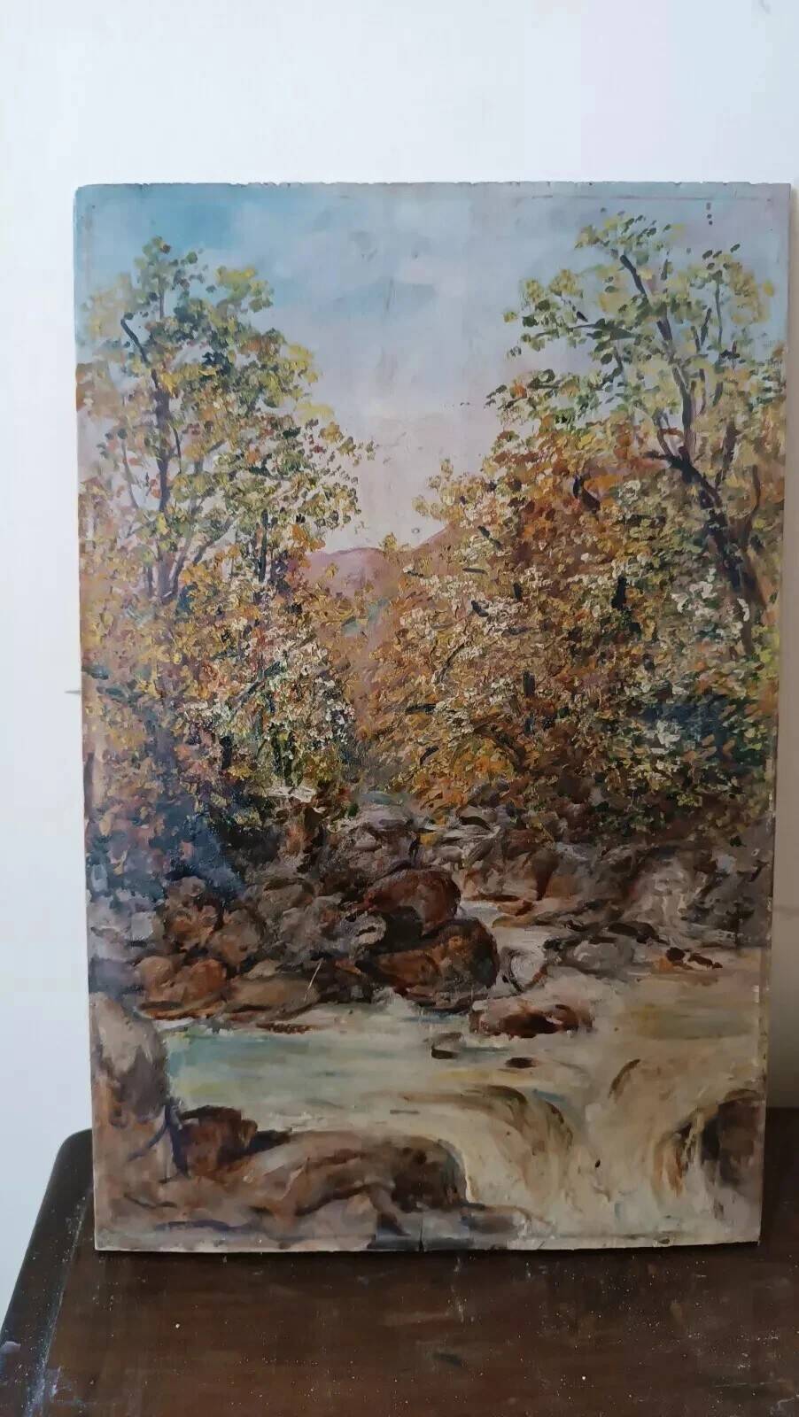 Old oil painting on tablet landscape early 20th century