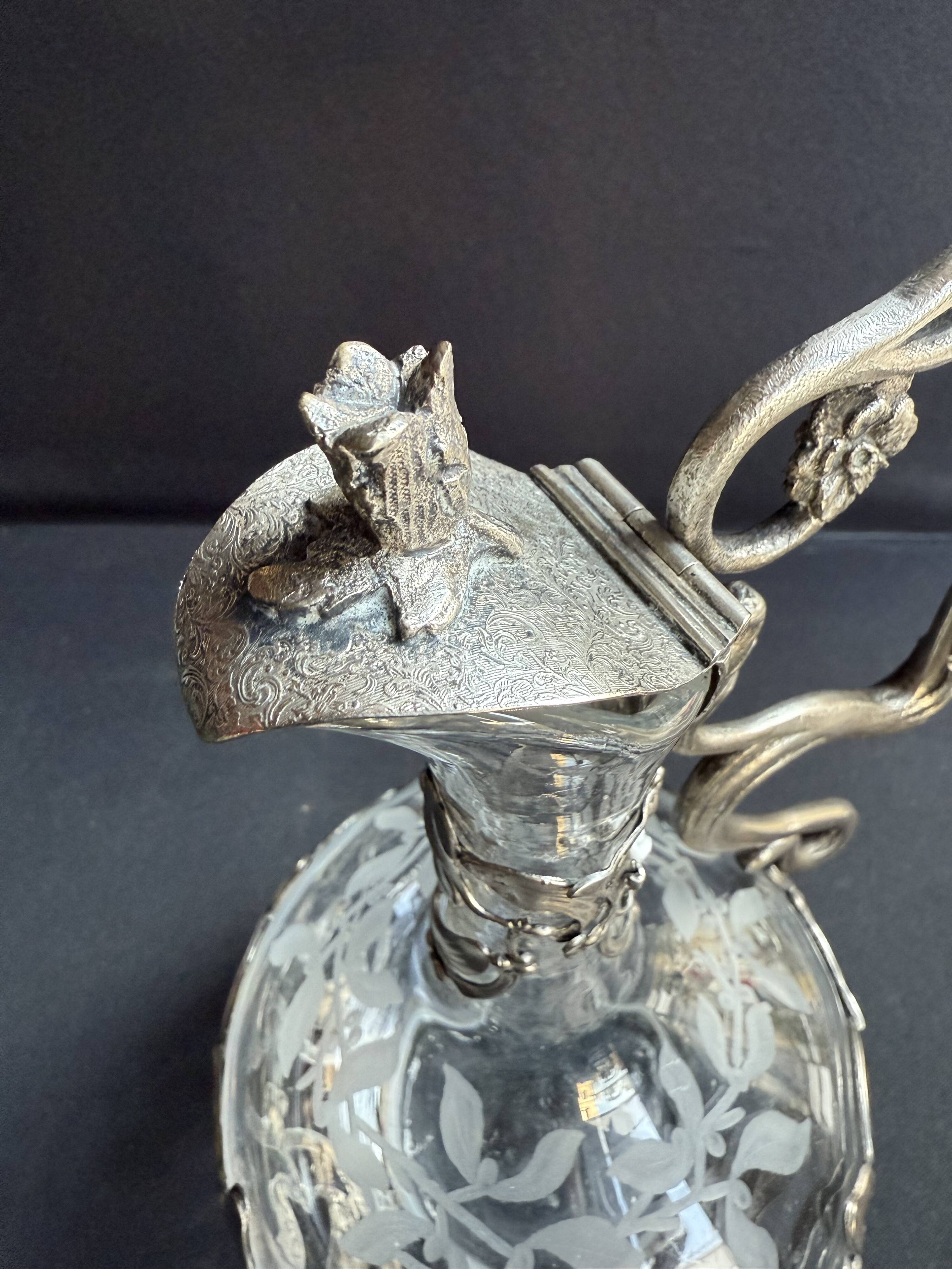 Ewer – Engraved glass and silver-plated metal – Mistletoe decoration