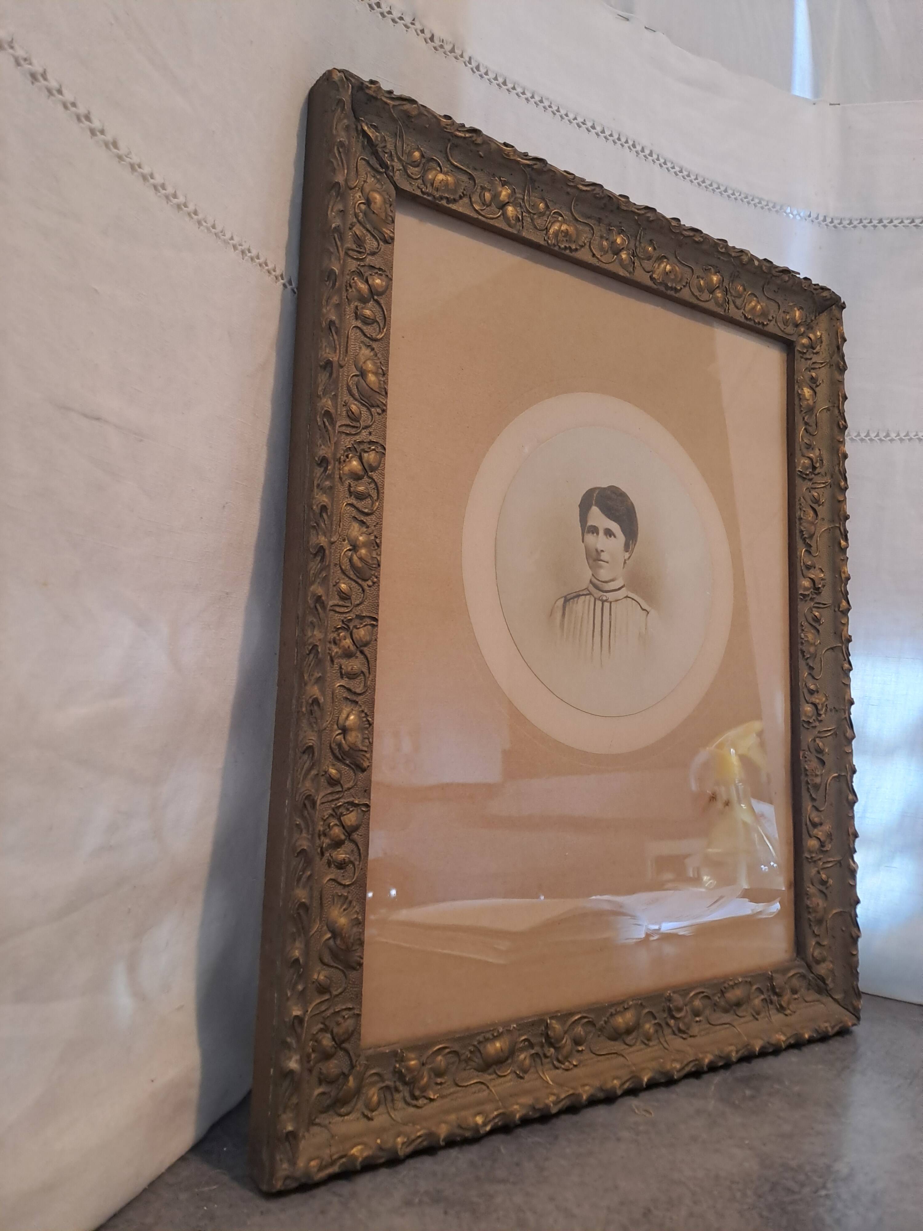 Photo frame portrait ancestor painting woman art nouveau xix france vintage decoration