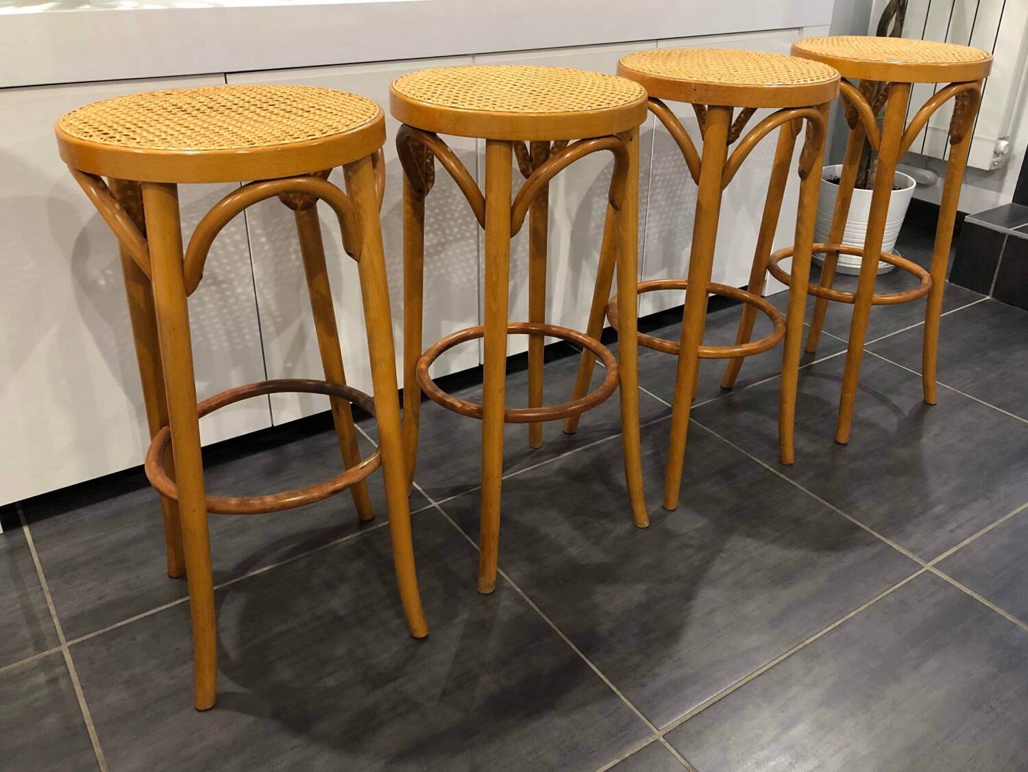 Set of 4 traditional cane stools