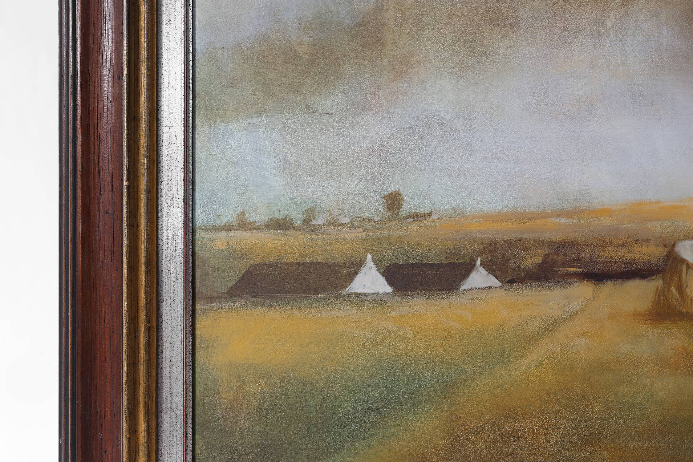 Large signed painting of a hay landscape from the Belgian painter Frank Bog