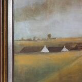 Large signed painting of a hay landscape from the Belgian painter Frank Bog