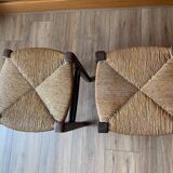 Pair of wood and straw stools