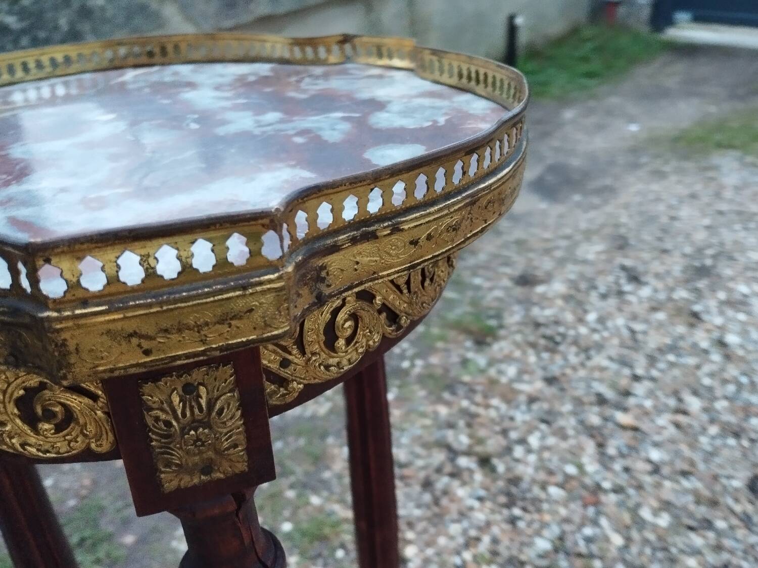 Antique Louis XVI style side table with marble top