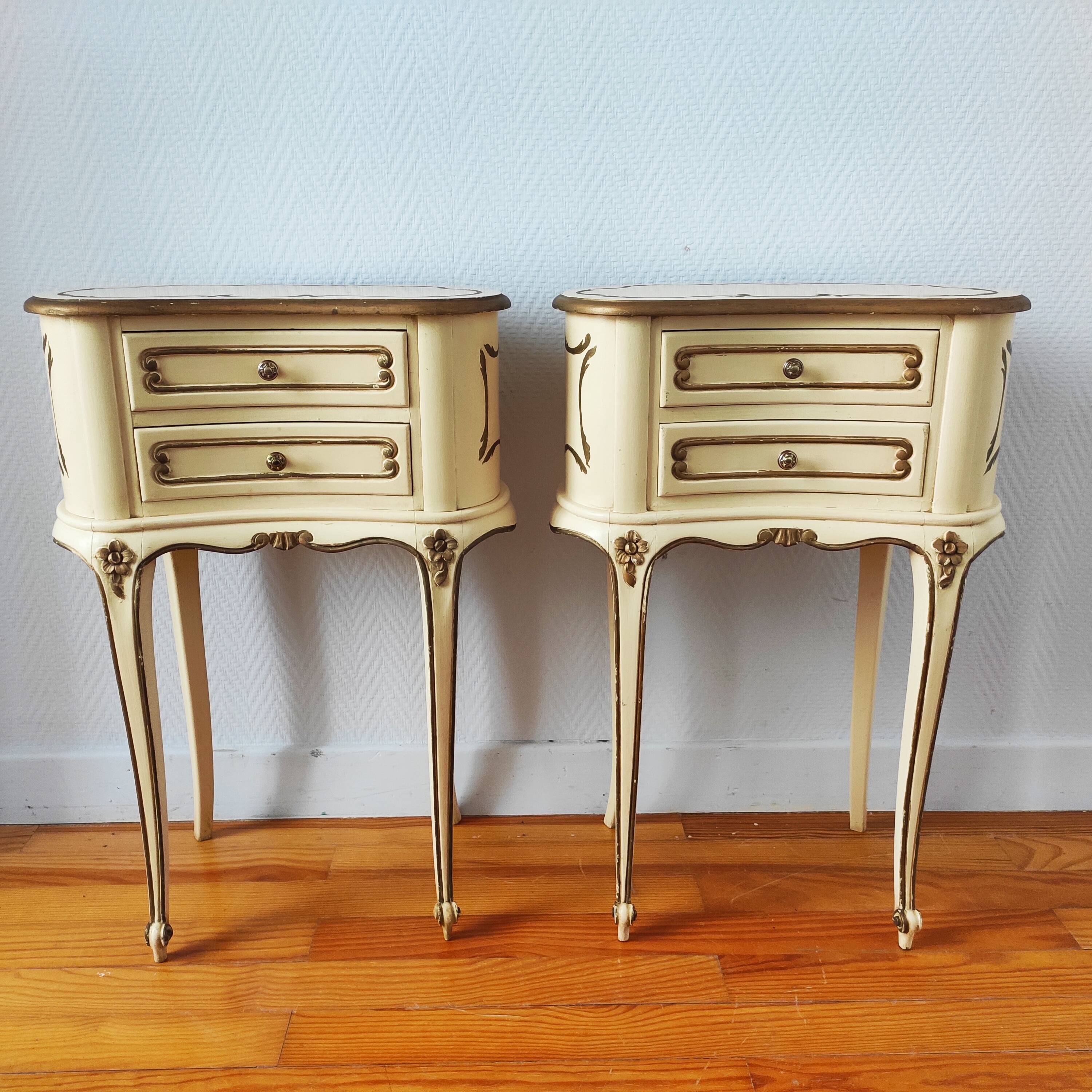 Pair of Louis XV style painted bedside tables