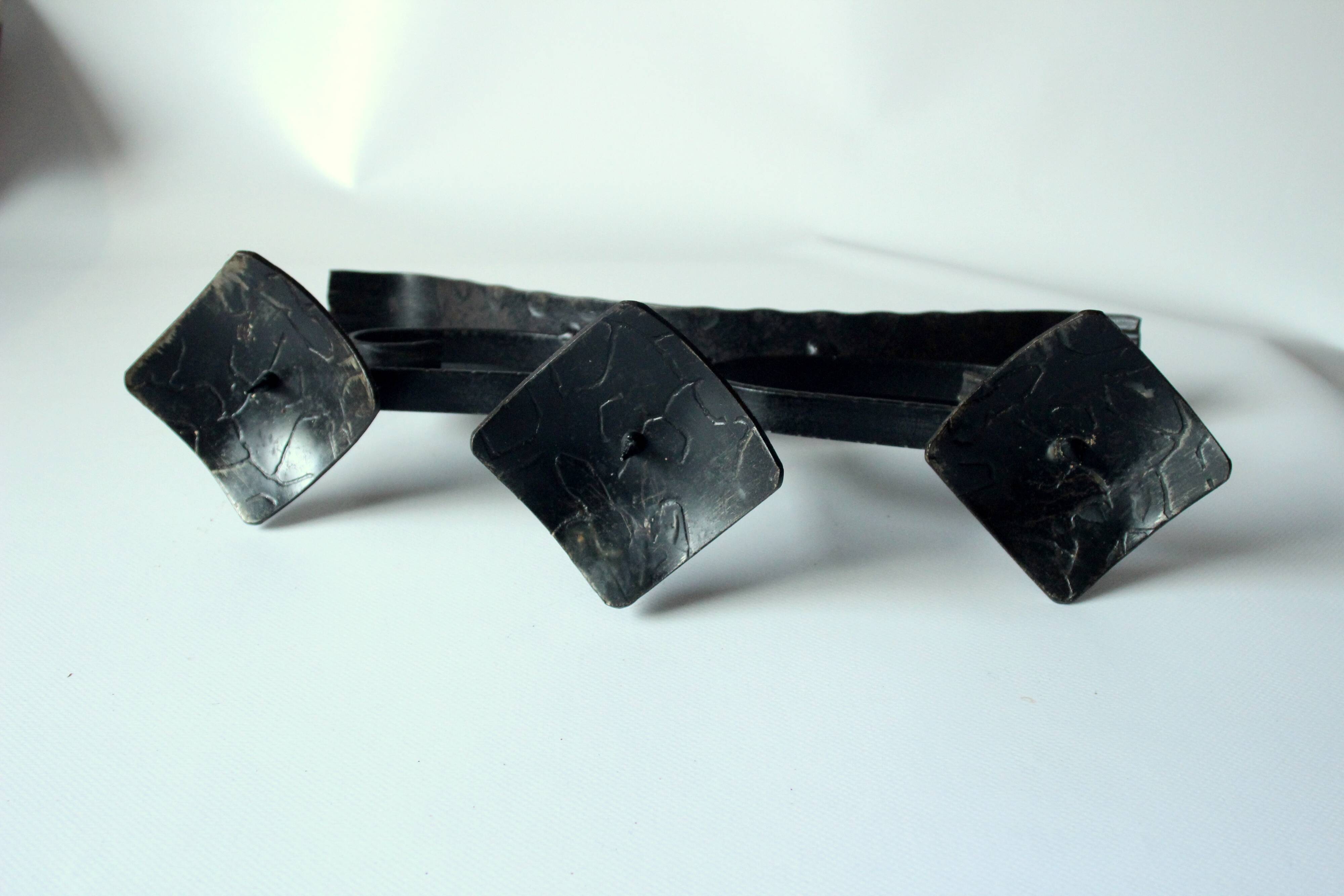 Handmade wrought iron candle holder, 3 arms, vintage