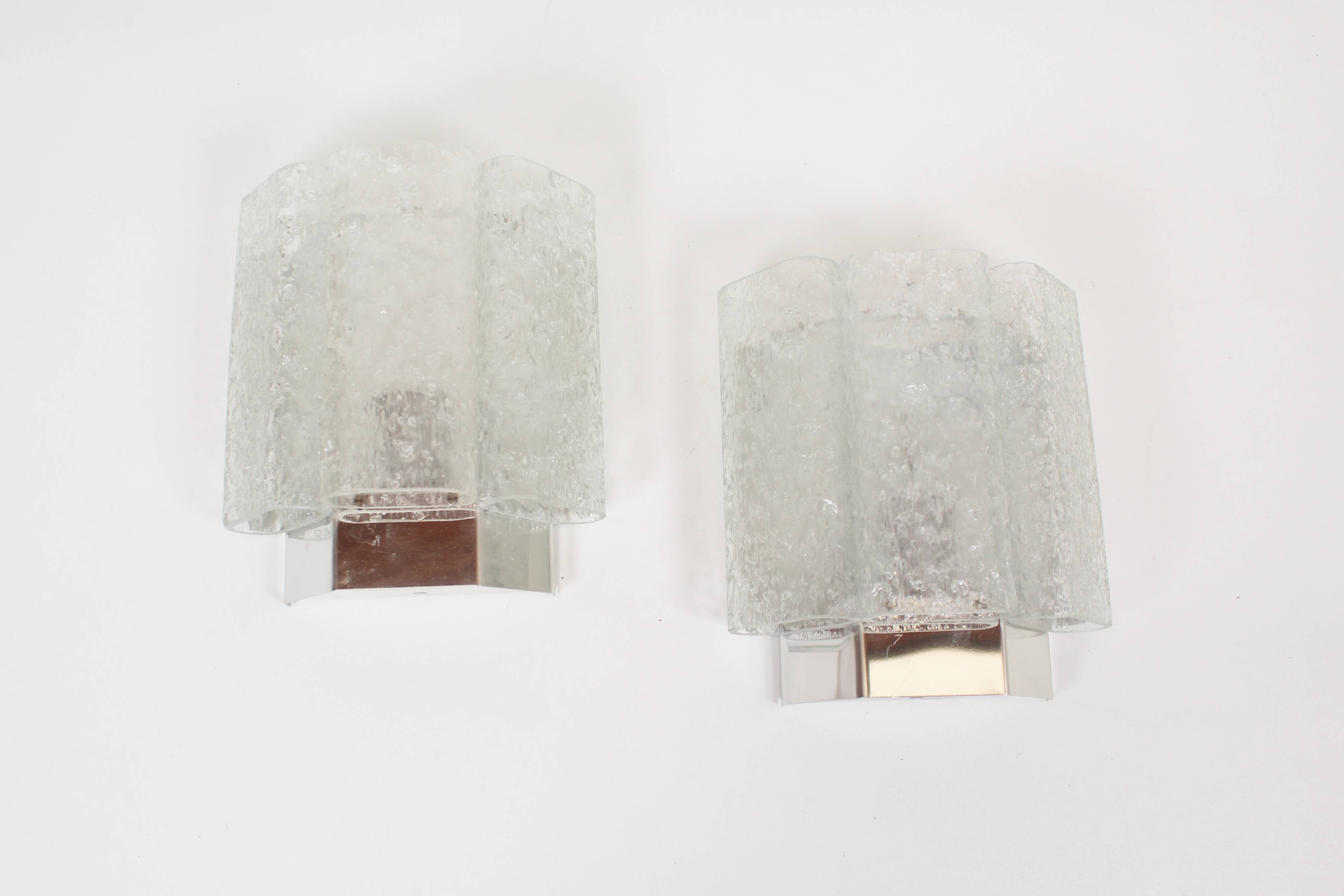 Pair of 'ice glass' wall lamps by Doria Leuchten
