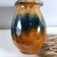 Aetgina vase Vallauris vintage in ochre and blue glazed ceramic.