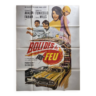 Affiche cinéma originale "Les Bolides de feu" Frankie Avalon 120x160cm 1966