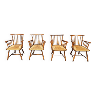 Fauteuils WKS 7 avec assise en osier par Arno Lambrecht pour Wk Möbel, Allemagne, années 1950 - lot de 4