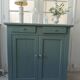 Vintage Parisian sideboard with 2 doors and 2 drawers, re-enchanted in smoky green.