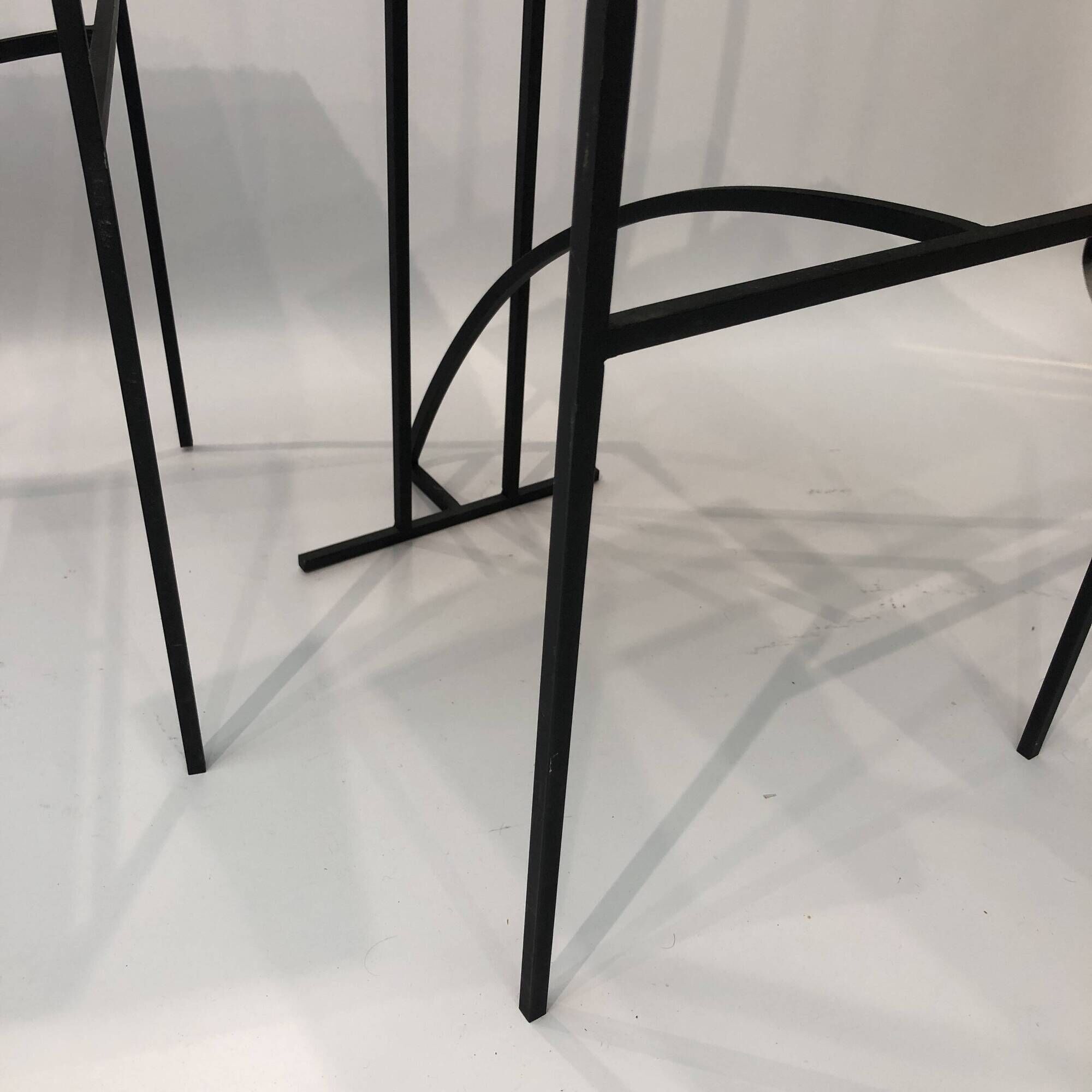 Pair of Postmodern High Back Black Metal Side Chairs in Boucle 1980s Vintage 70s