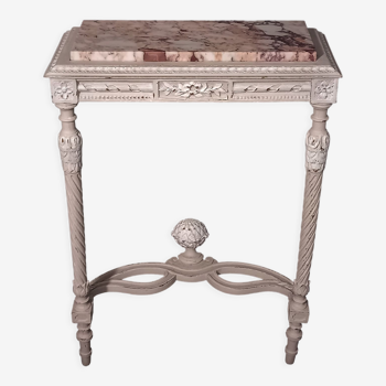 Console d’applique blanche style louis xvi avec plateau en marbre rose