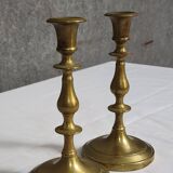 Pair of antique brass candlesticks, finely turned, dating from the 19th century